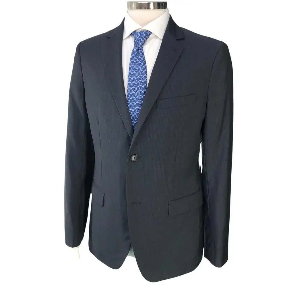 Theory Mens Size 40R Sport Coat Wellar Blazer Jacket Slim Fit Micro Check Black